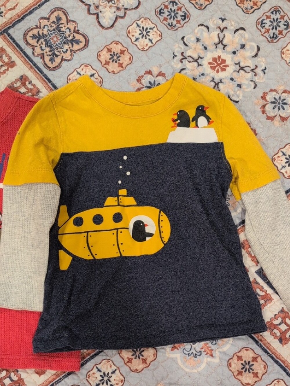 Two Long Sleeve 2T Boy Shirts. Red Thermal Pullover with Blue Graphic Old Navy - Picture 5 of 8